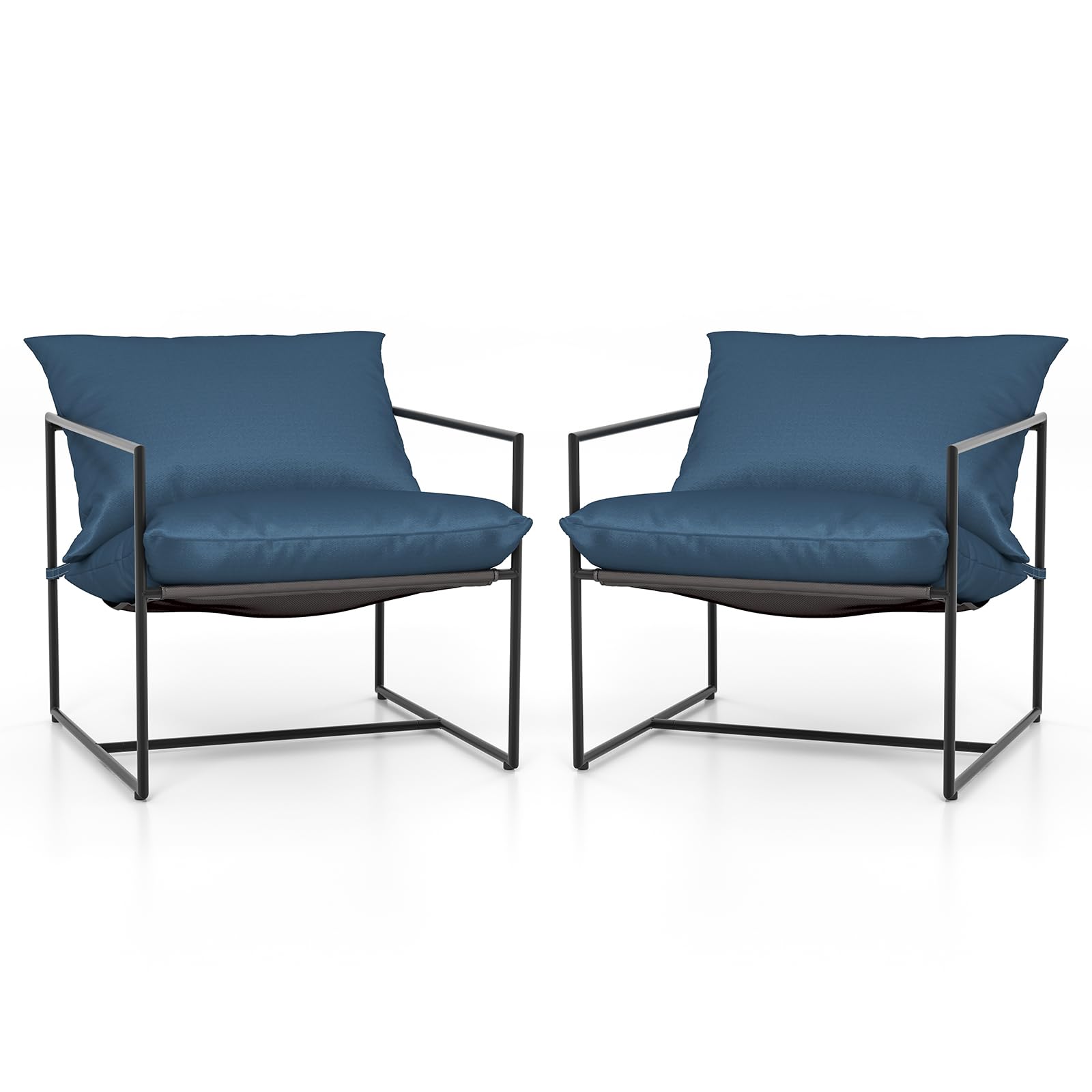 Fauteuil d'appoint Tangkula Sling, Chaise de loisirs intérieure extérieure avec coussins d'assise et de dossier (Bleu marine)